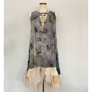 Free People upcycled babydoll dress Small hand dyed lace ruffles wearable art